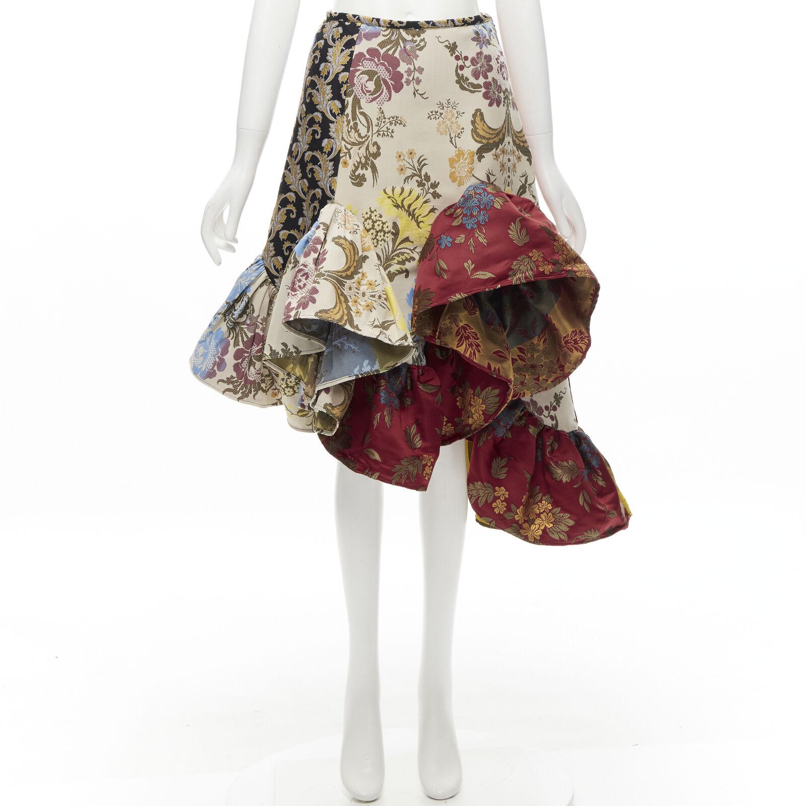 MARQUES ALMEIDA Net Sustain Remade 2020 patchwork brocade ruffled skirt UK6 XS 4