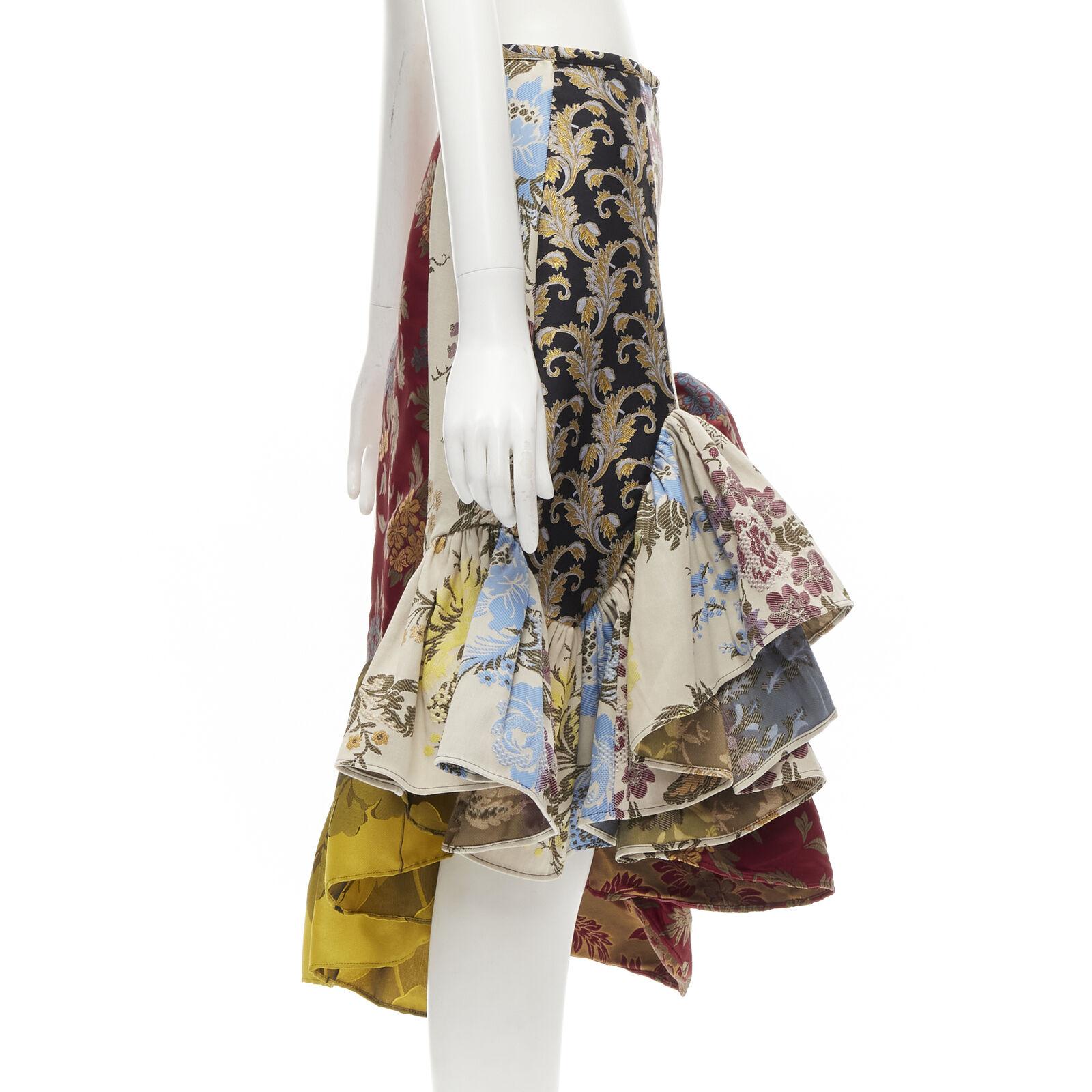 Brown MARQUES ALMEIDA Net Sustain Remade 2020 patchwork brocade ruffled skirt UK6 XS