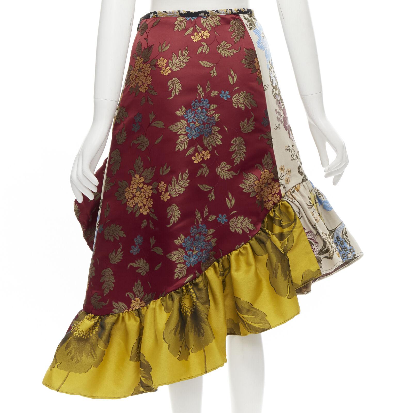 MARQUES ALMEIDA Net Sustain Remade 2020 patchwork brocade ruffled skirt UK6 XS In Excellent Condition In Hong Kong, NT