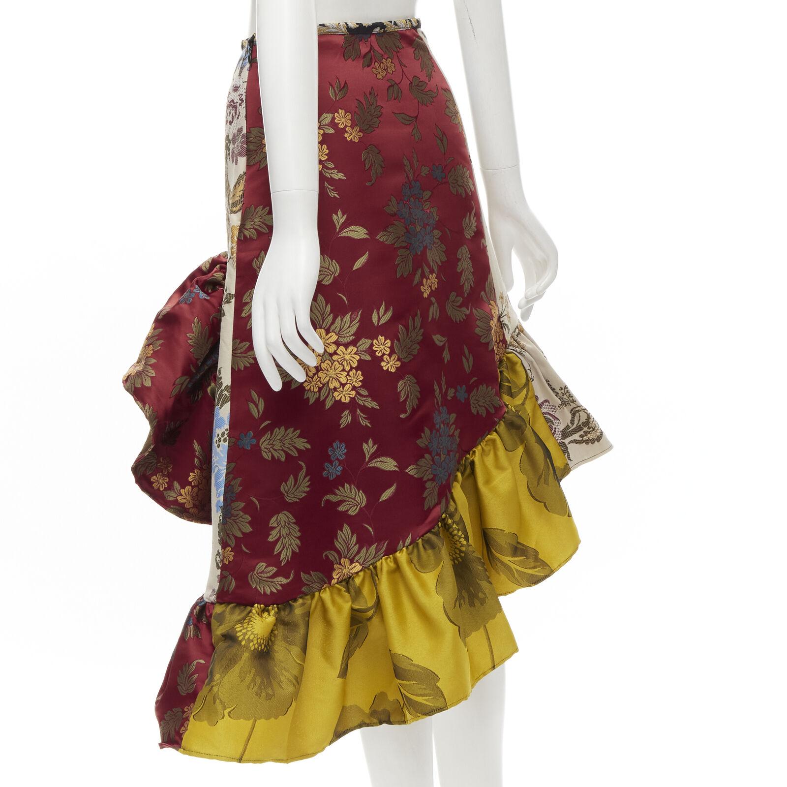 MARQUES ALMEIDA Sostén de red Remade 2020 patchwork brocado falda con volantes UK6 XS 1