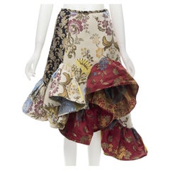 MARQUES ALMEIDA Sostén de red Remade 2020 patchwork brocado falda con volantes UK6 XS