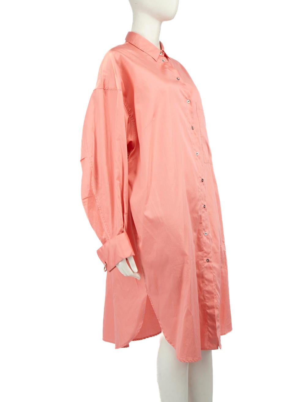 CONDITION is Very good. Hardly any visible wear to dress is evident on this used Marques Almeida designer resale item.
 
 Details
 Pink
 Cotton
 Shirt dress
 Long sleeves
 Midi
 Button up fastening
 Round neck
 Detachable ring cuff
 1x Front pocket
