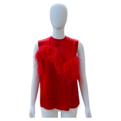 Marques Almeida - Red Silk Blouse with Feather Detailing
