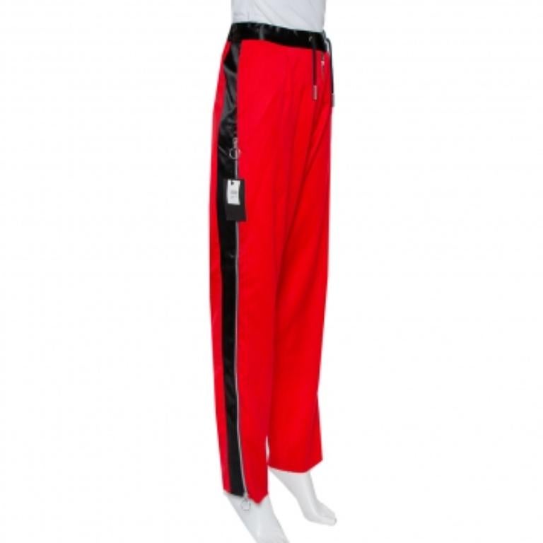 Women's Marques Almeida Red Wool Contrast Trim Side Zip Detail Track Pants L For Sale