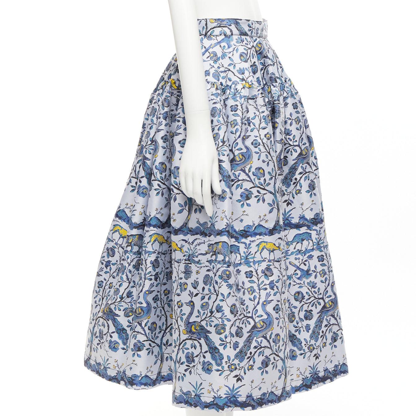 Women's MARQUES ALMEIDA Runway blue peacock floral print round table full skirt UK8 S For Sale