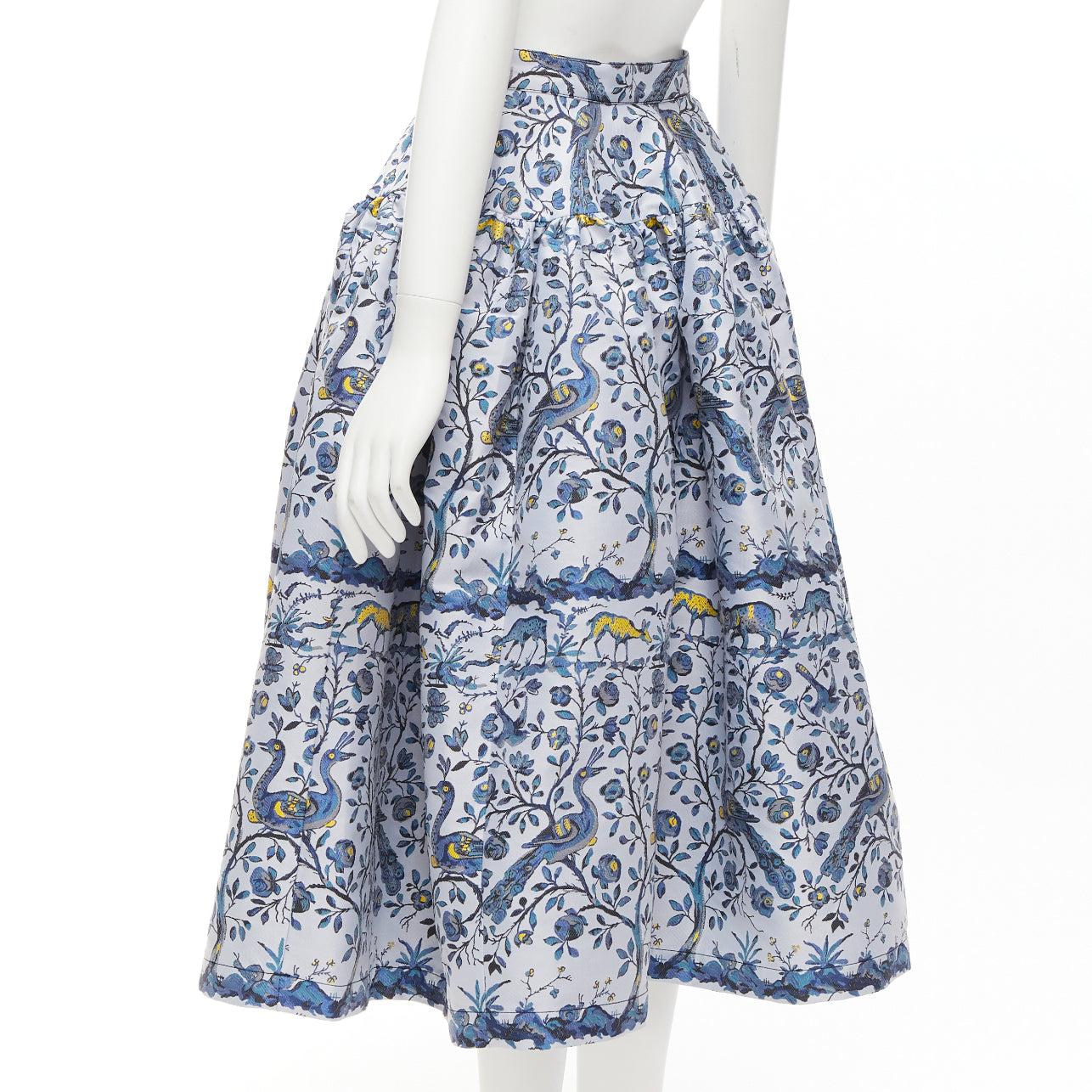 MARQUES ALMEIDA Runway blue peacock floral print round table full skirt UK8 S For Sale 2