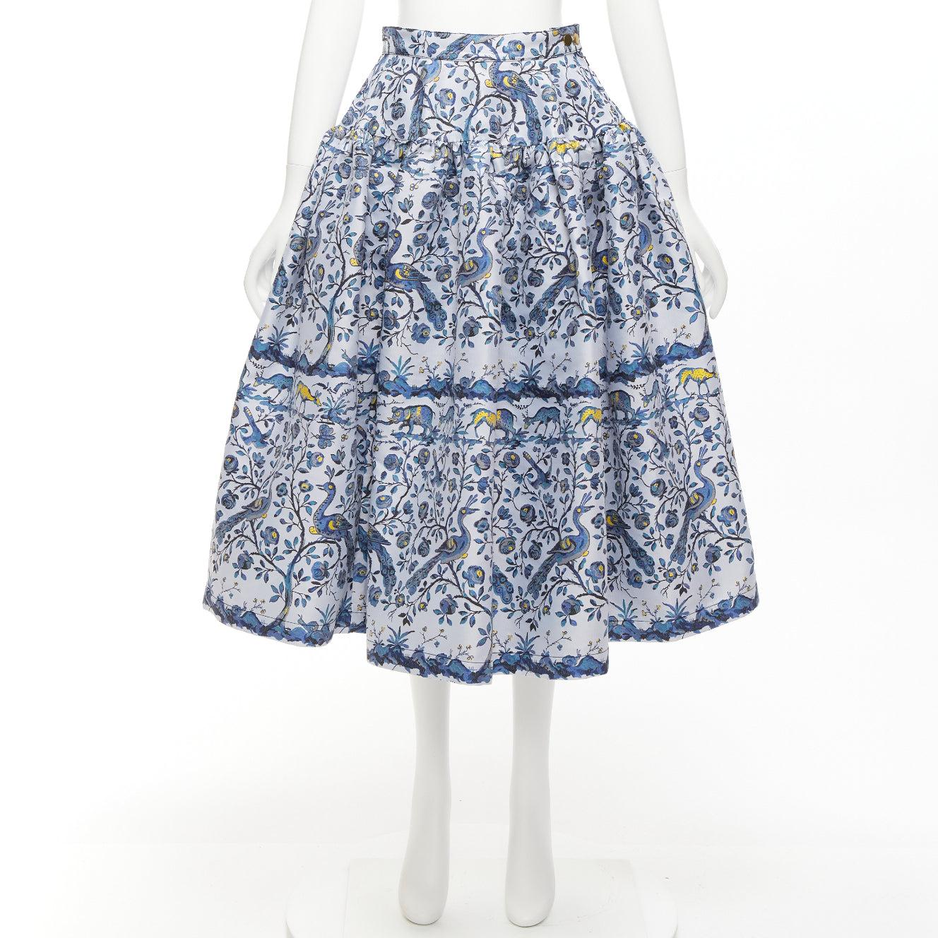 MARQUES ALMEIDA Runway blue peacock floral print round table full skirt UK8 S For Sale 5