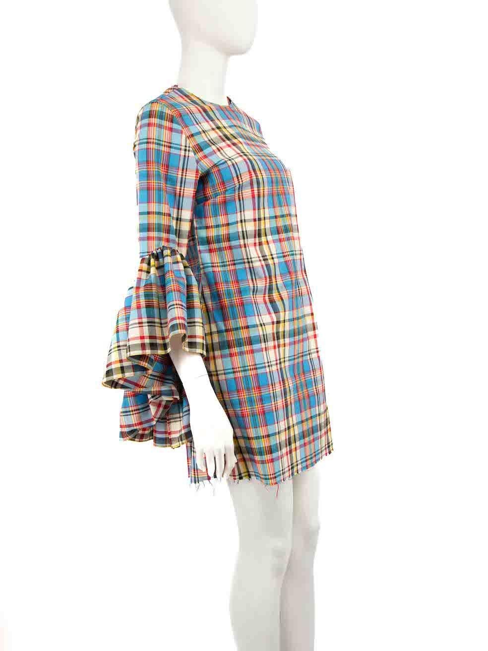 CONDITION is Never worn. No visible wear to dress is evident on this new Marques Almeida designer resale item.
 
 Details
 Multicolour- blue, red , black, yellow
 Polyester
 Dress
 Tartan pattern
 Long ruffle oyster sleeves
 Mini
 Round neck
 Back