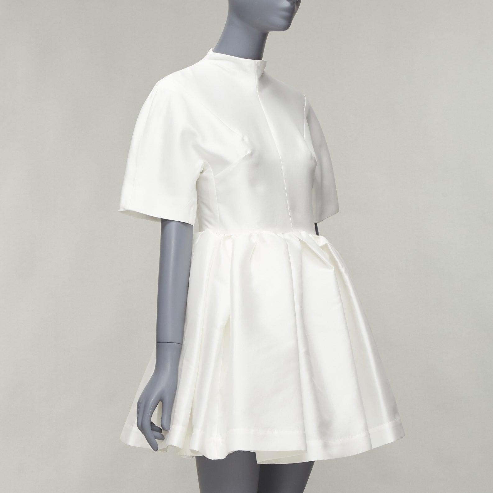 MARQUES ALMEIDA white silky darted bust fit flare high neck cocktail dress XS In Excellent Condition For Sale In Hong Kong, NT