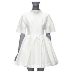 MARQUES ALMEIDA white silky darted bust fit flare high neck cocktail dress XS