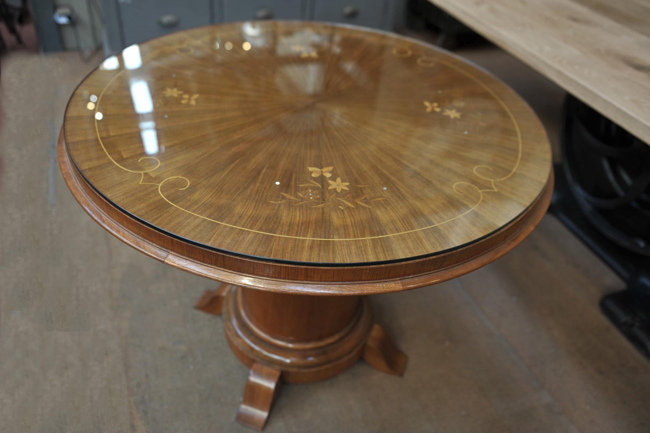 Marqueterie Art Déco Gueridon Round Table, circa 1925 In Good Condition For Sale In Roubaix, FR