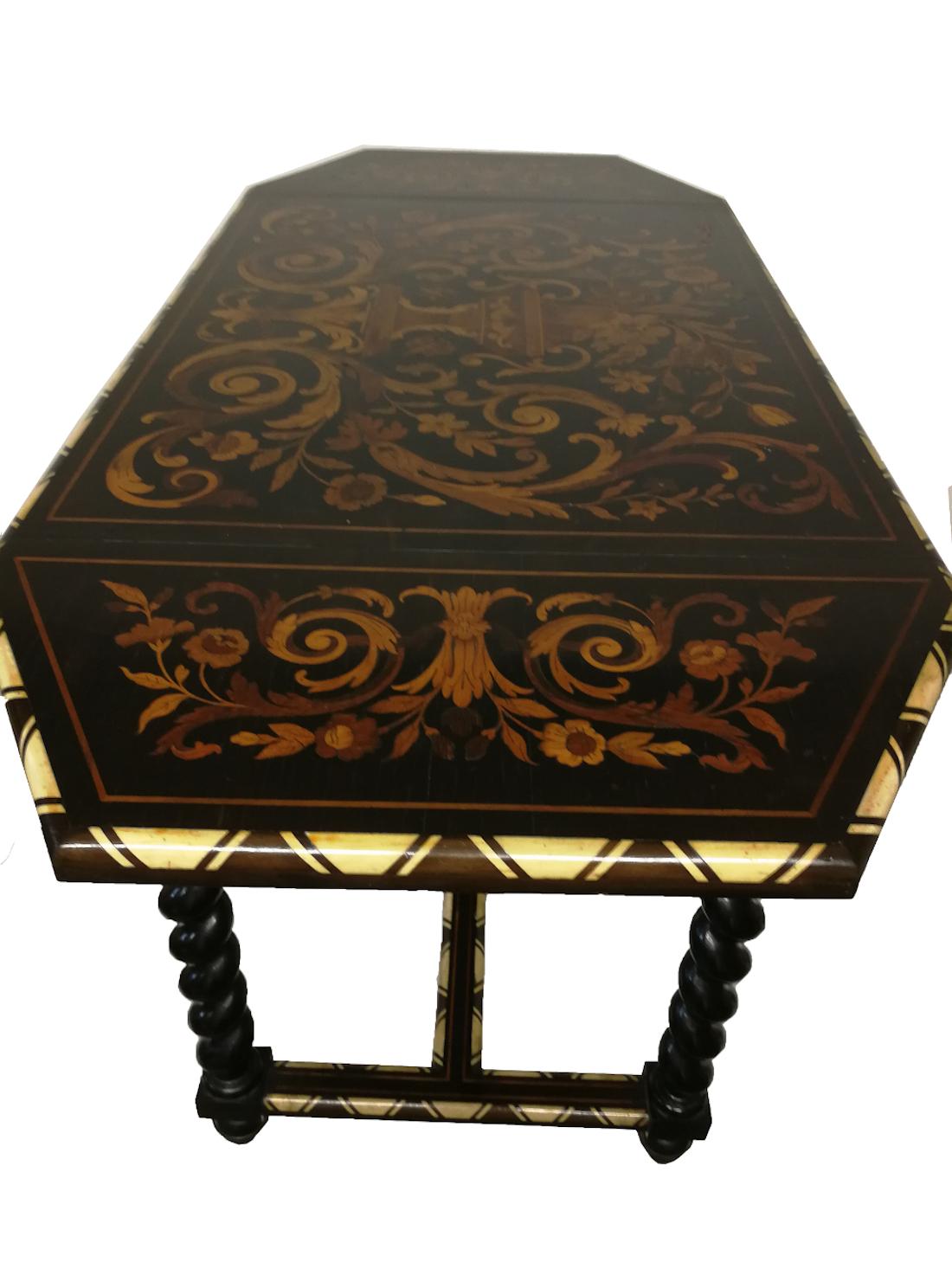 Wood Marquetery Table with Foliage Pans