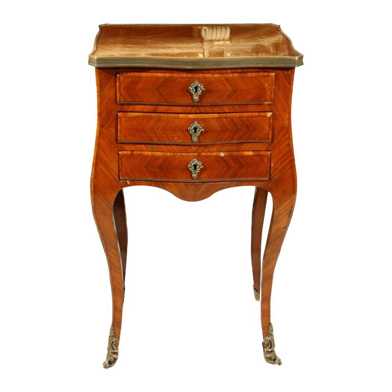 MARQUETRY  3 DRAWER SIDE TABLE For Sale