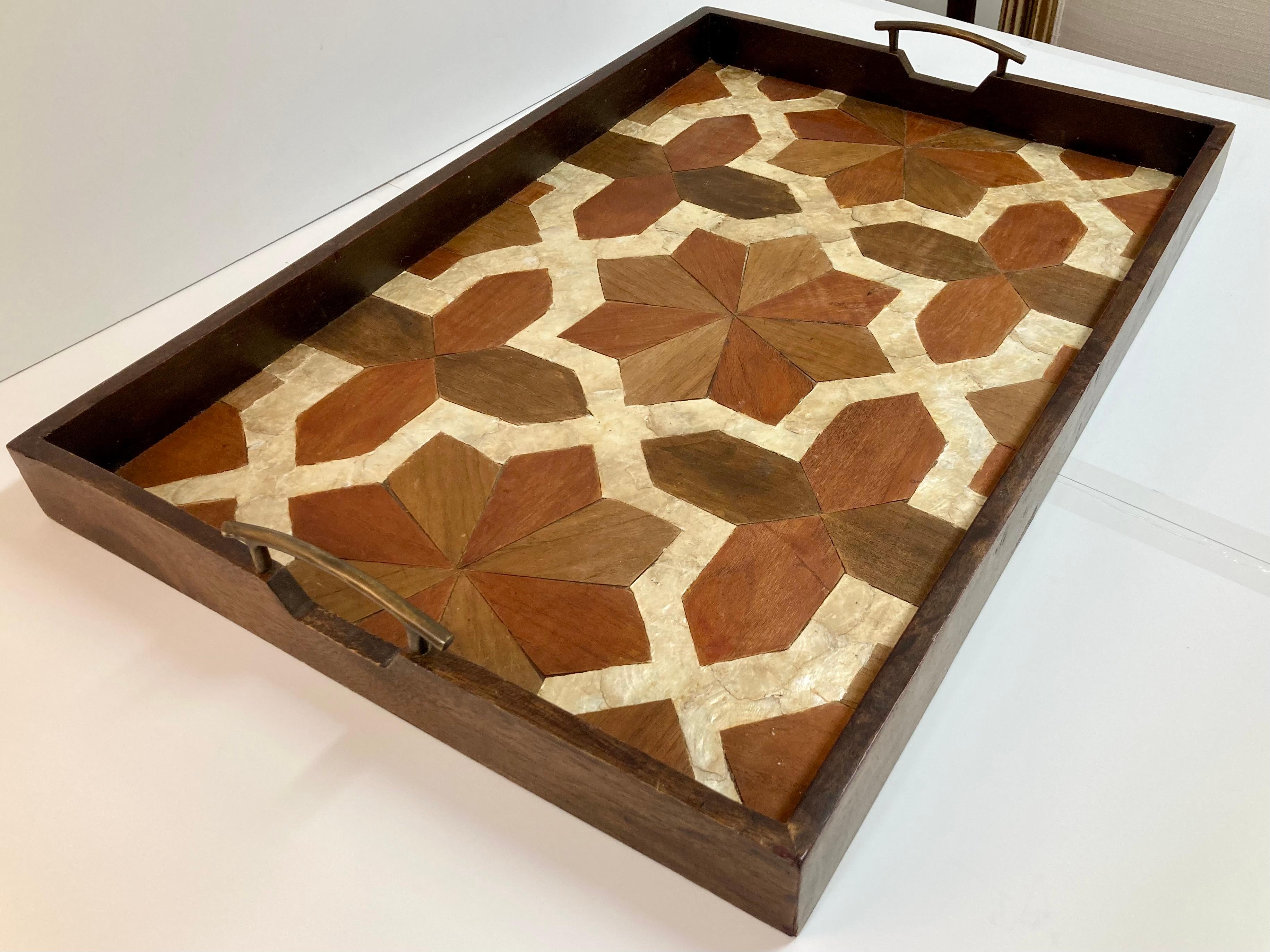Late 20th Century Marquetry and Mother-of-Pearl Large Tray