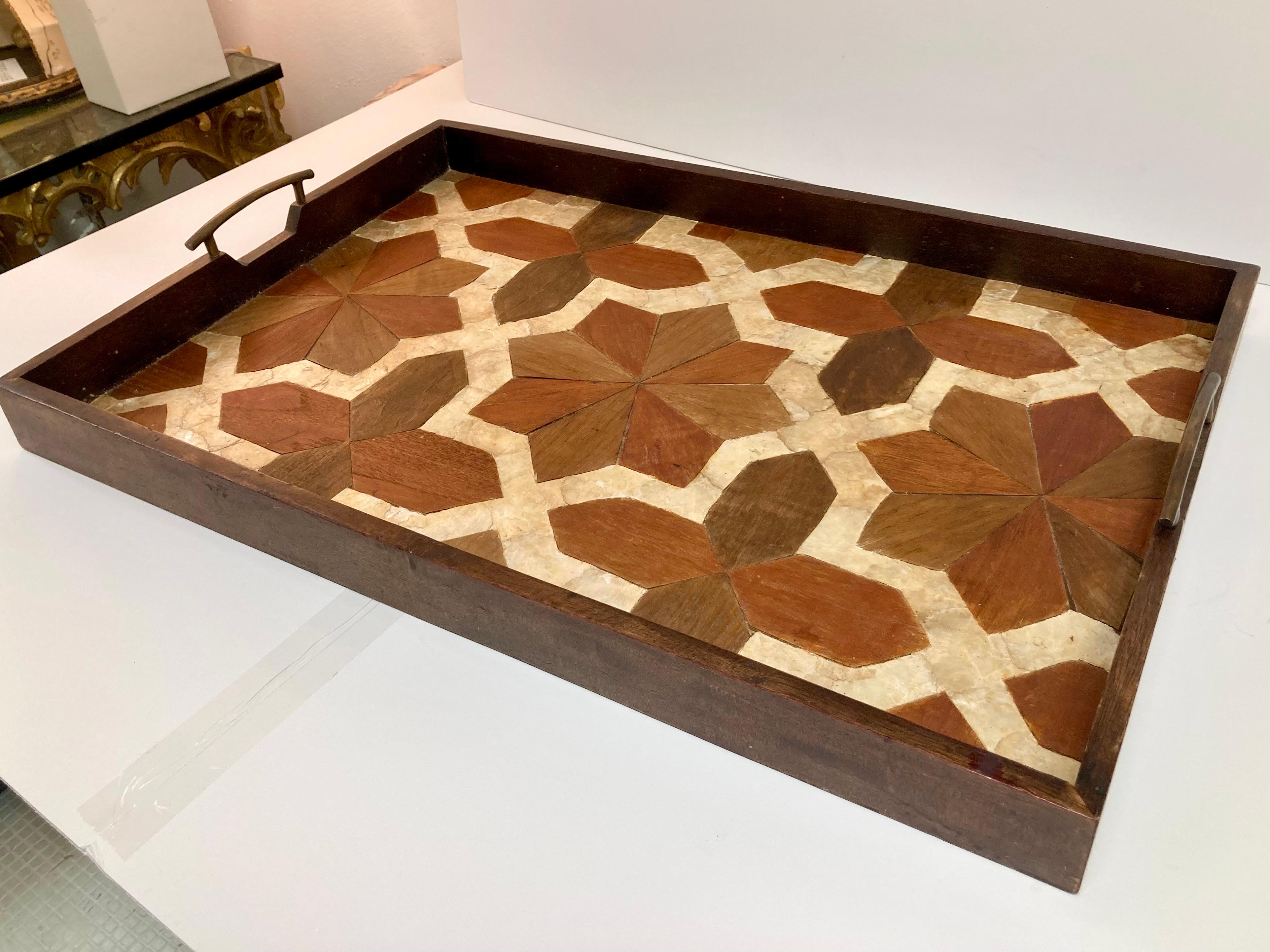 Wood Marquetry and Mother-of-Pearl Large Tray