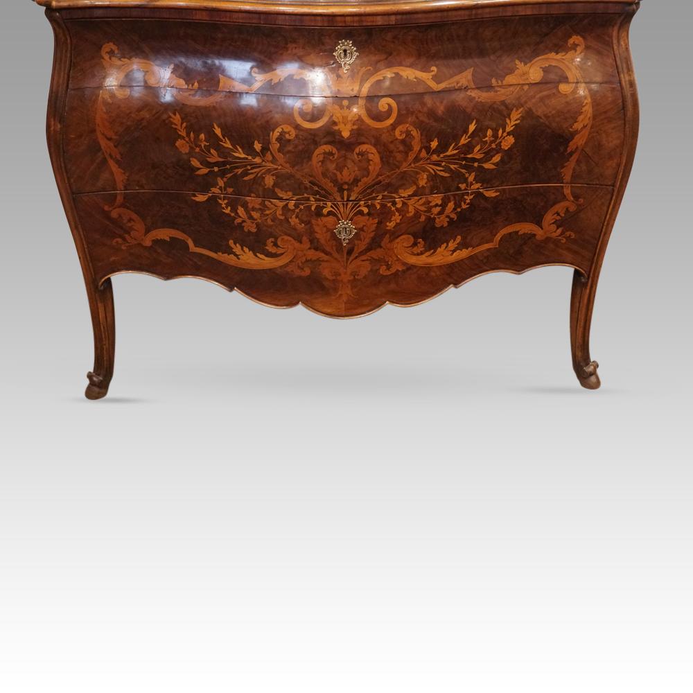 Rococo Revival marquetry bombe commode For Sale
