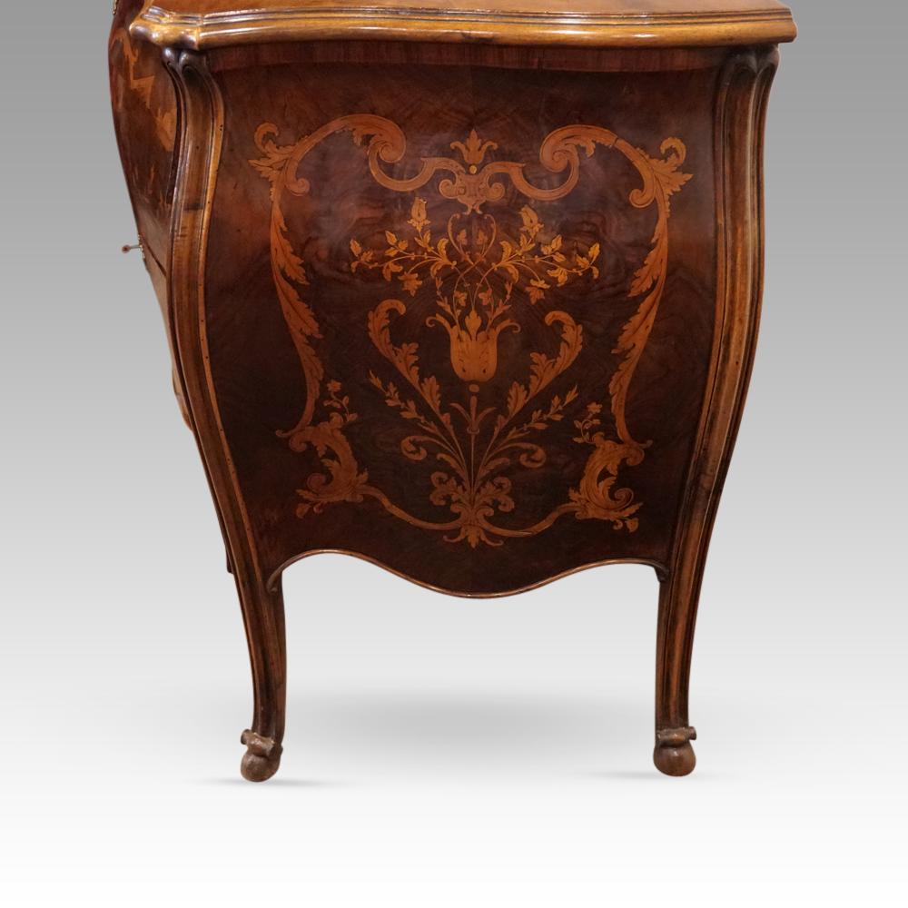 Marquetry marquetry bombe commode For Sale