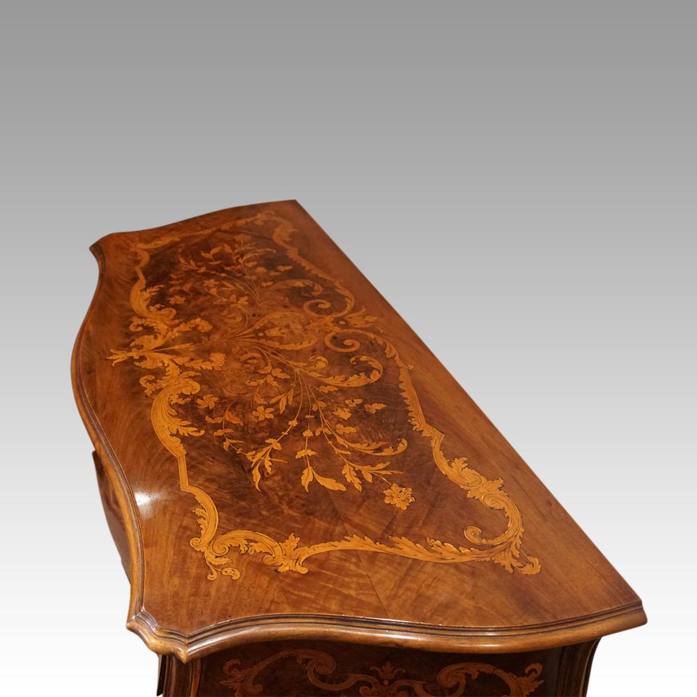 Walnut marquetry bombe commode For Sale