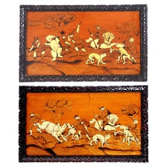 Marquetry & Bone Inlaid Hunting Plaques, A Pair