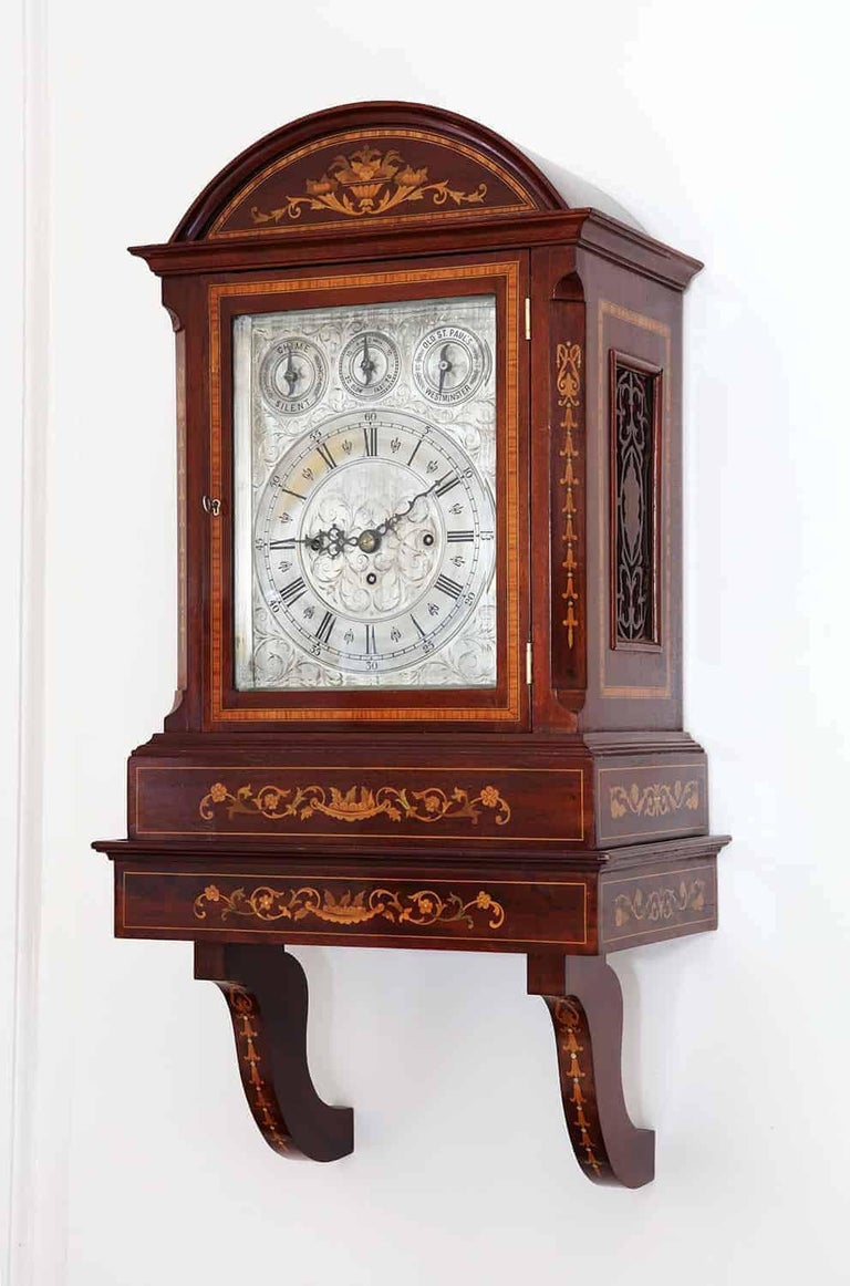 Marquetry Bracket Clock With Engraved Face For Sale at 1stDibs