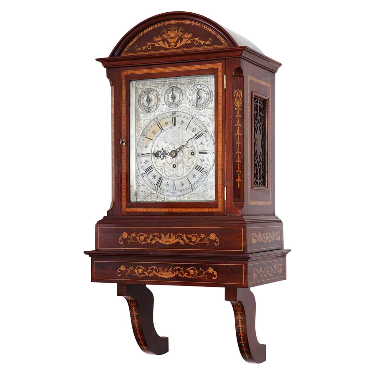 Marquetry Bracket Clock With Engraved Face For Sale