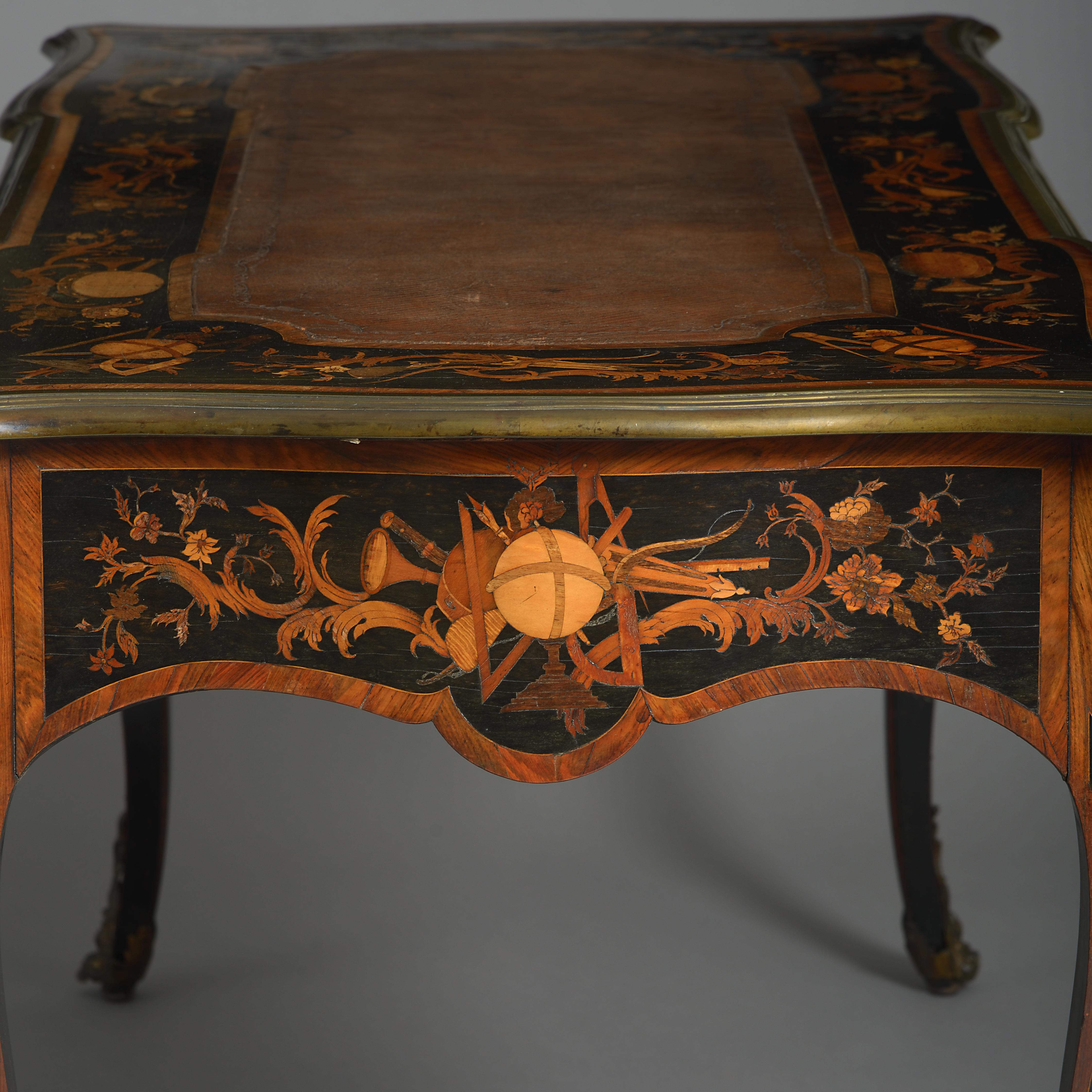 English Marquetry Bureau Plat Attributed to Robert Blake & Sons