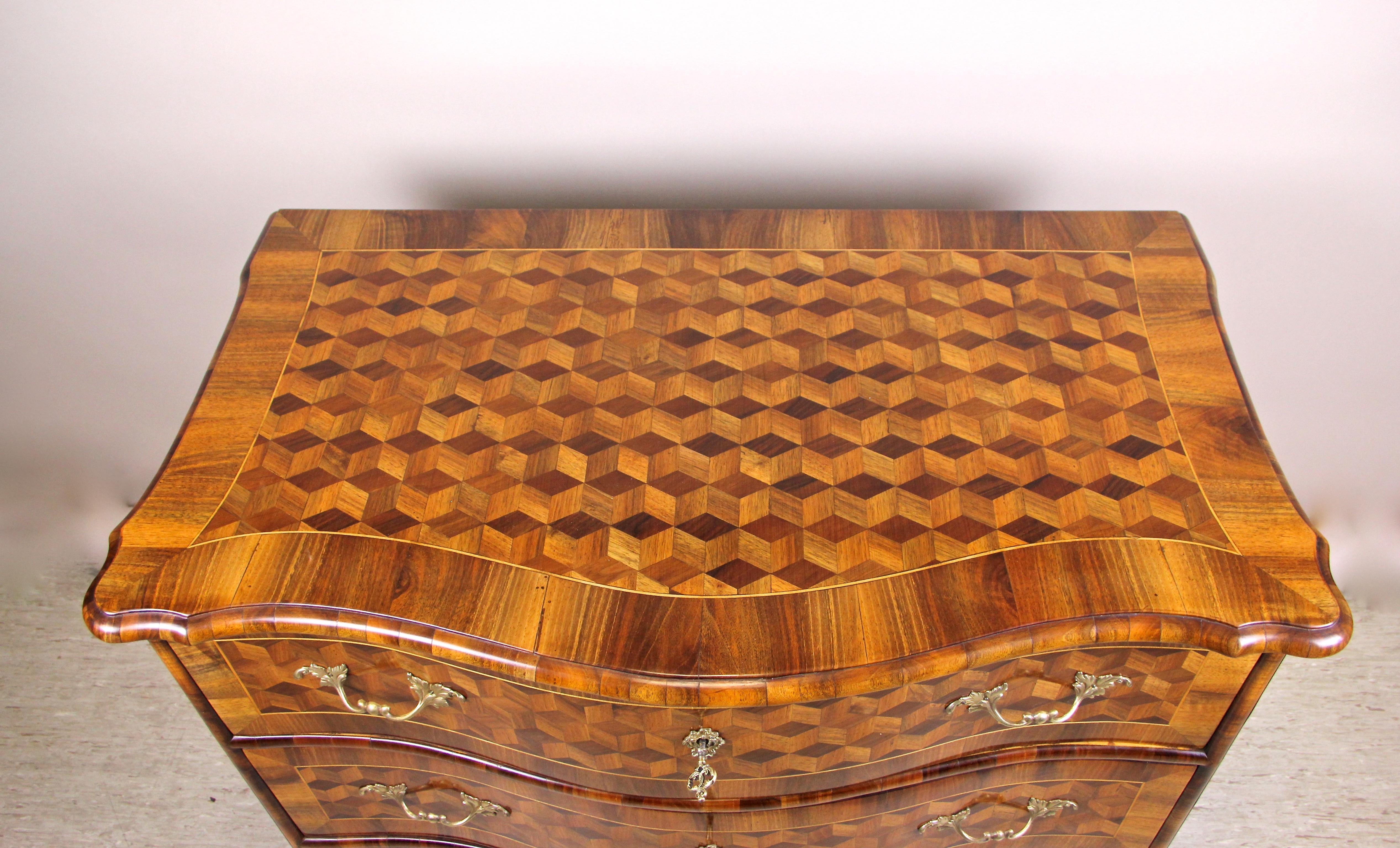 Maple Marquetry Chest of Drawers Baroque 18th Century, Austria, circa 1760