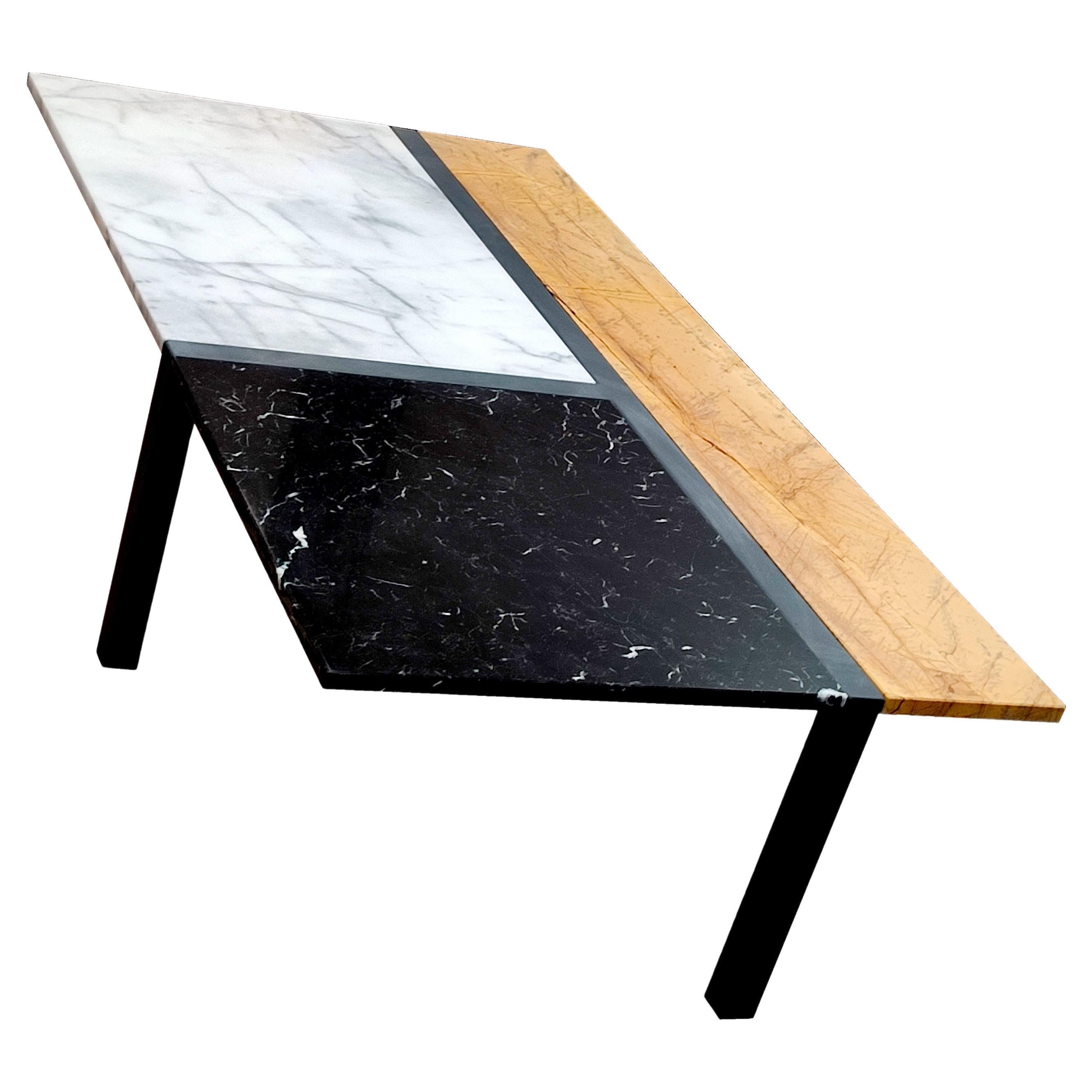 Marquetry Contemporary Design Coffee Table Carrara Marble, Marquina, Yellow For Sale