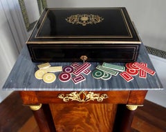 Spielschachtel mit Intarsien und Chips, Periode Napoleon III, Mitte 19.