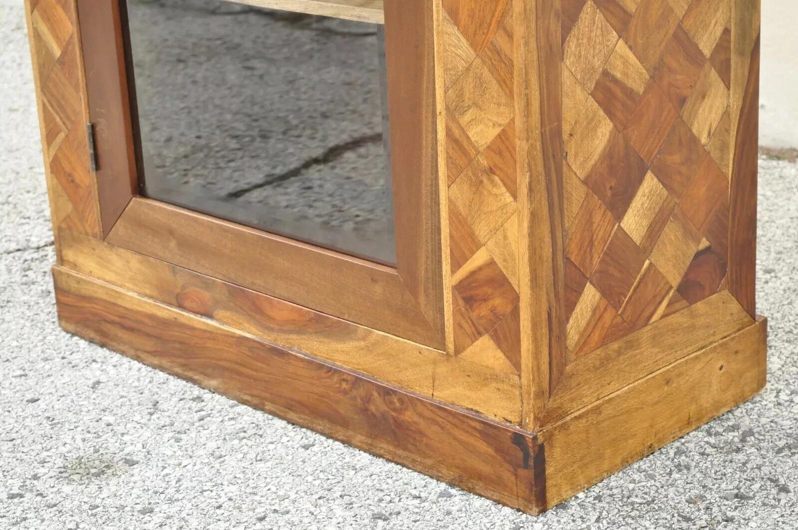 Marquetry Geometric Inlay Mixed Wood One Drawer Bookcase Display Cabinet Curio For Sale 4