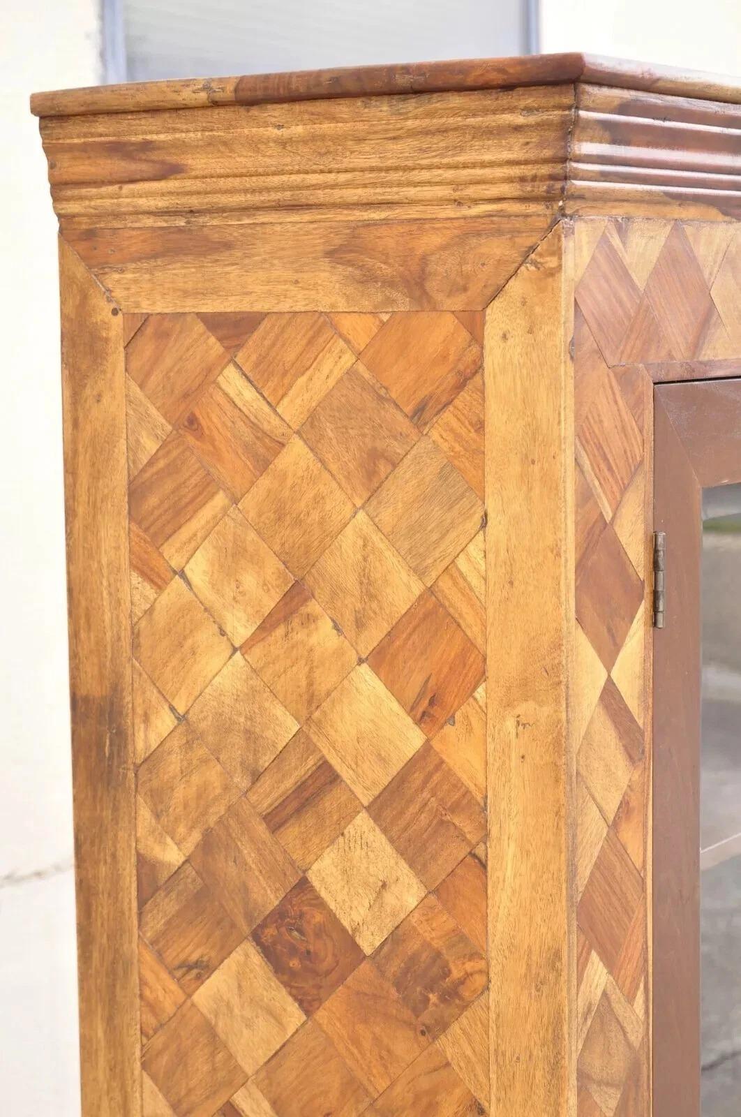 Other Marquetry Geometric Inlay Mixed Wood One Drawer Bookcase Display Cabinet Curio For Sale