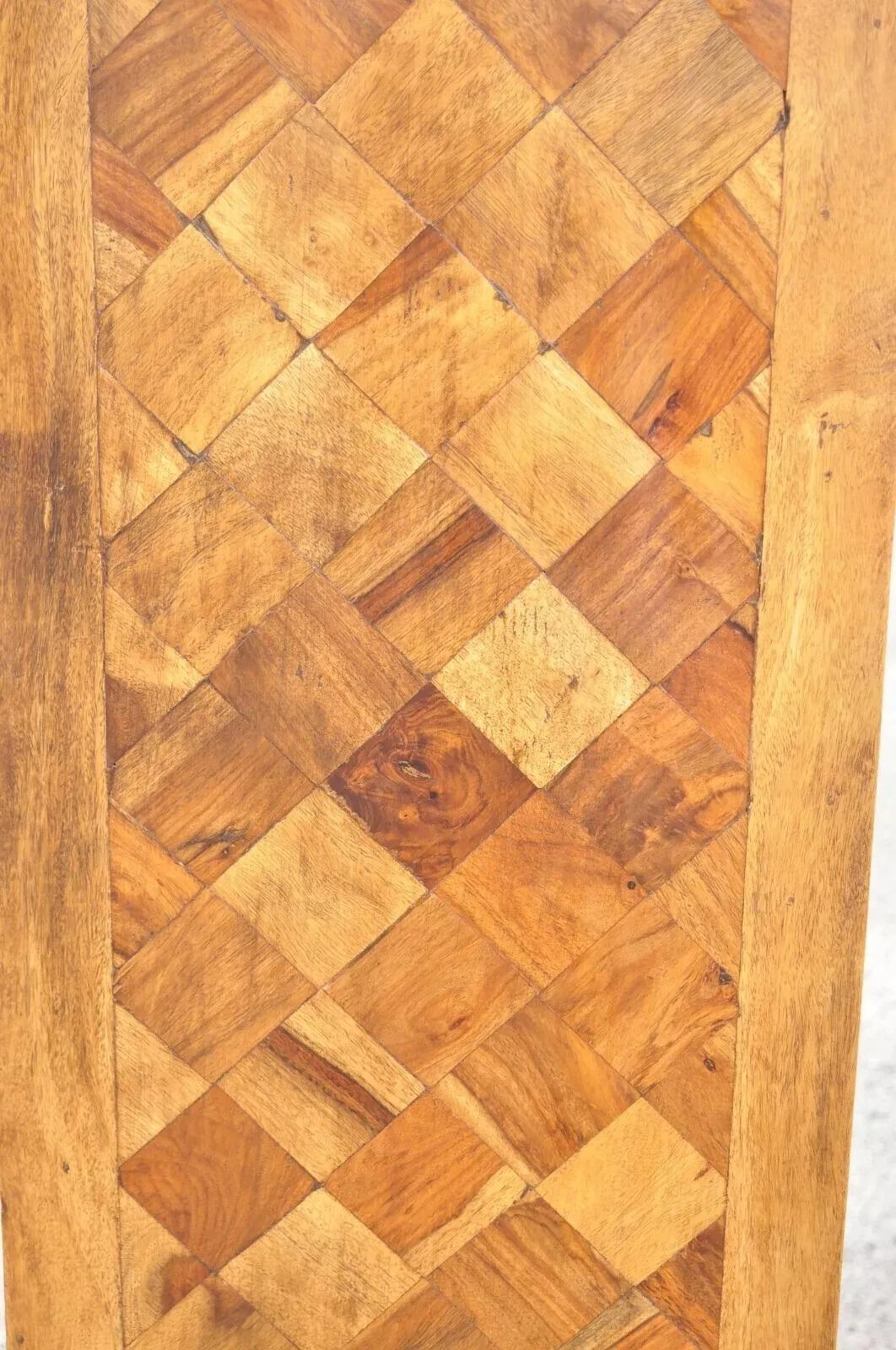 Marquetry Geometric Inlay Mixed Wood One Drawer Bookcase Display Cabinet Curio In Good Condition For Sale In Philadelphia, PA