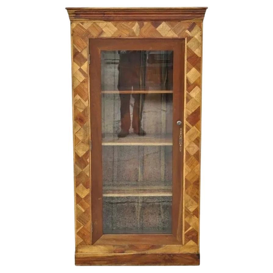 Marquetry Geometric Inlay Mixed Wood One Drawer Bookcase Display Cabinet Curio