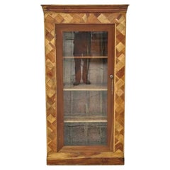 Marquetry Geometric Inlay Mixed Wood One Drawer Bookcase Display Cabinet Curio