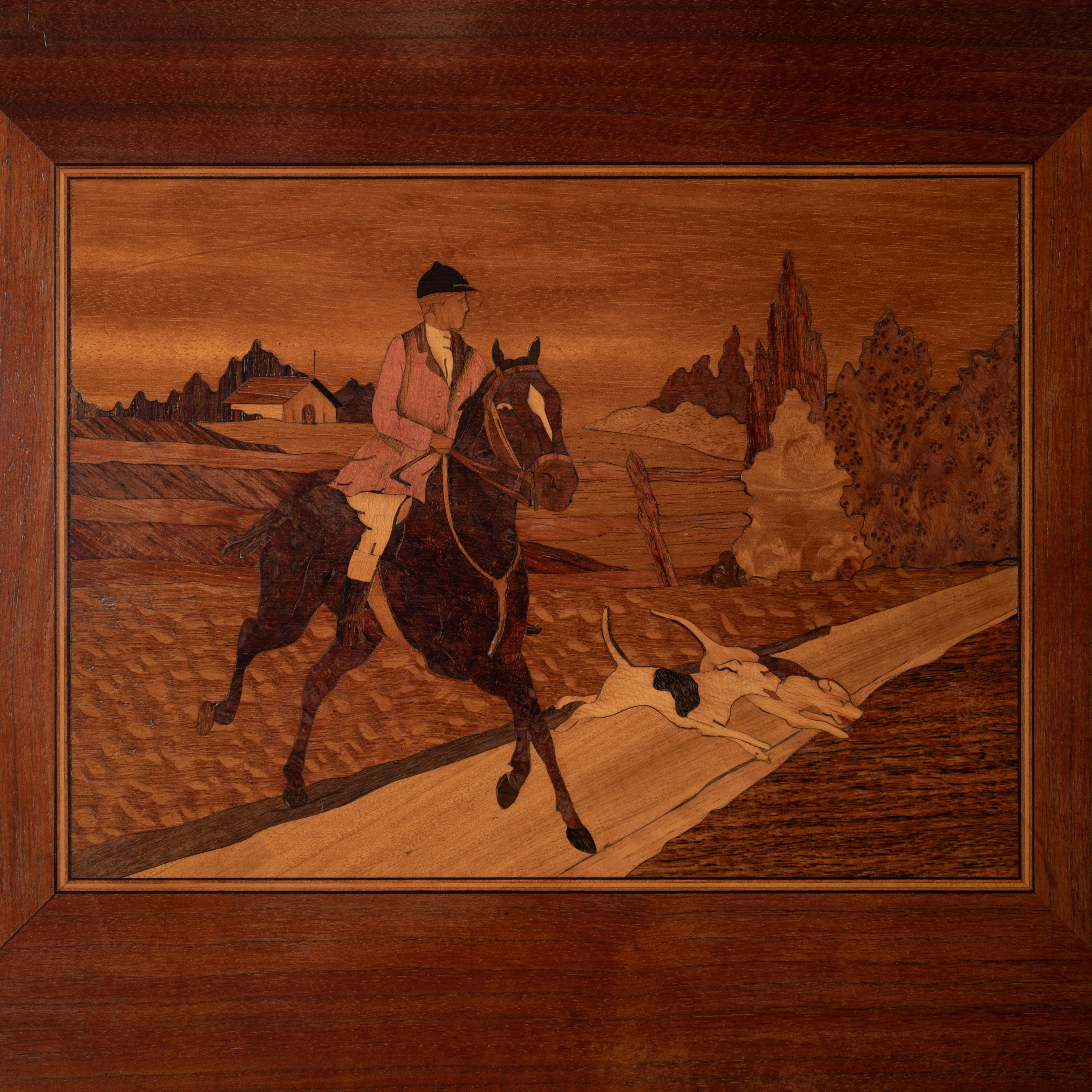 Marquetry Hunt Scene Panel, c.1920 In Good Condition For Sale In Savannah, GA
