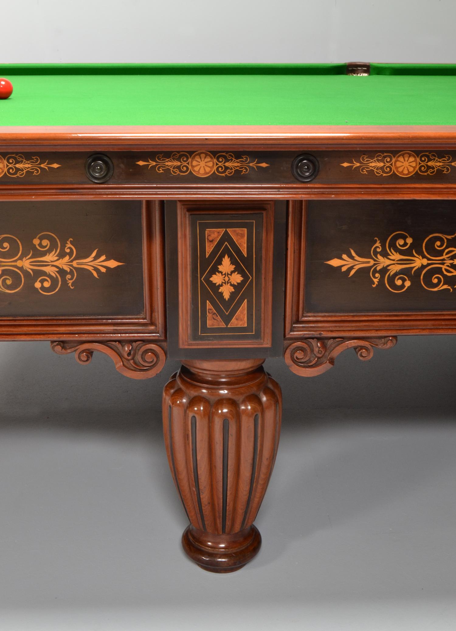 Late Victorian Antique billiard snooker pool table in stock inlaid marquetry For Sale