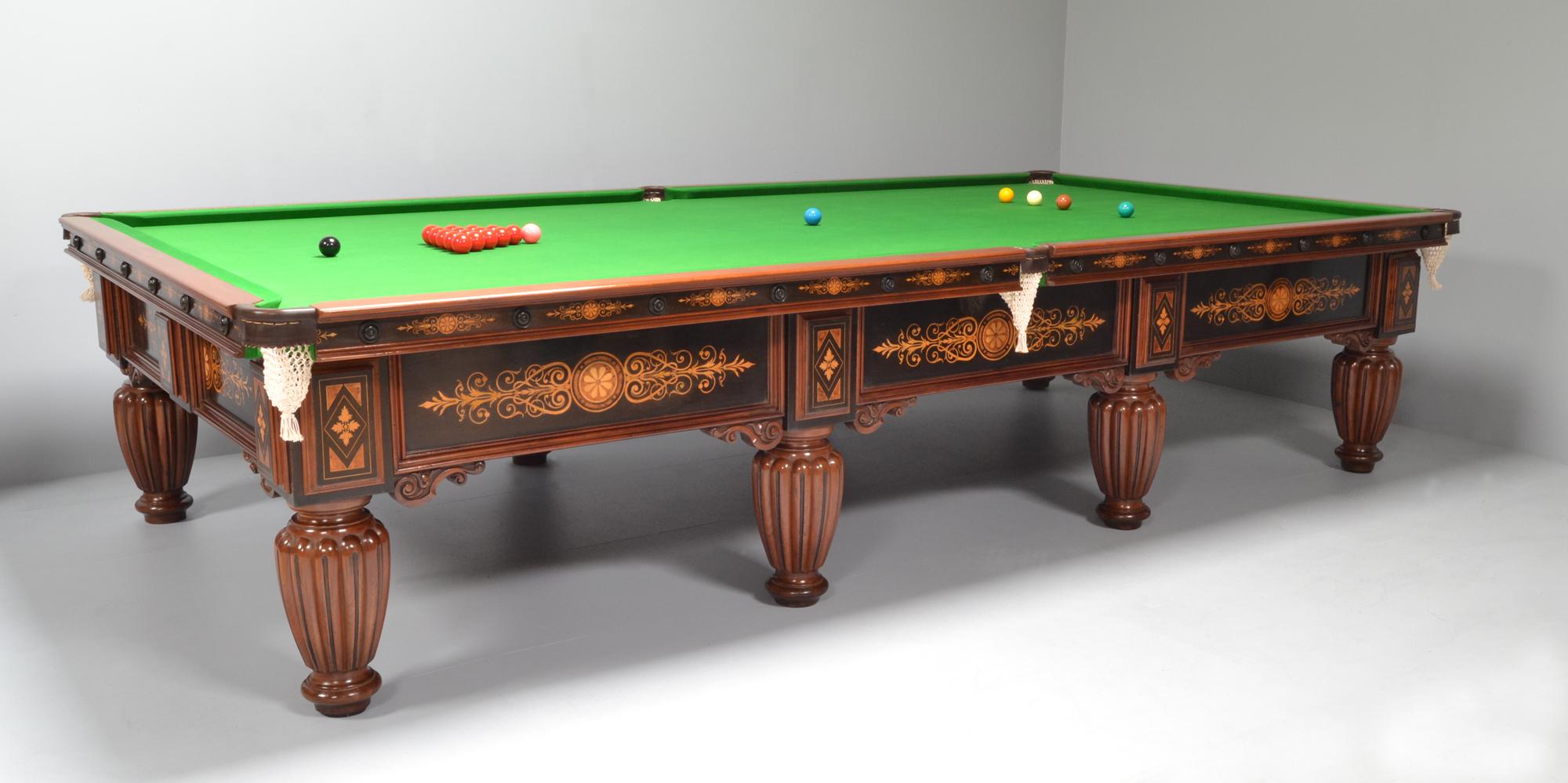 Marquetry Antique billiard snooker pool table in stock inlaid marquetry For Sale