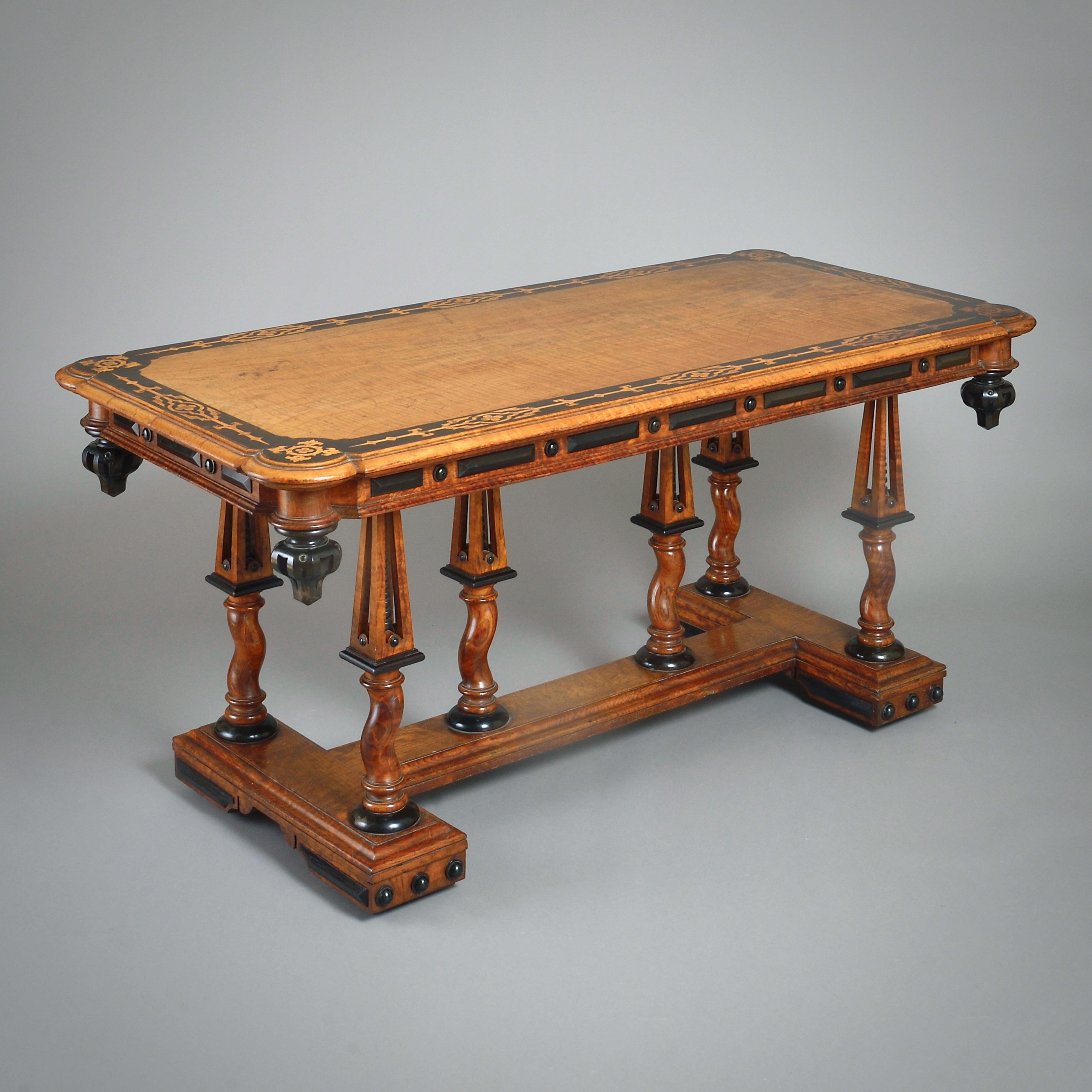 Marquetry-Inlaid Ash and Ebonised Centre Table In Good Condition For Sale In London, GB