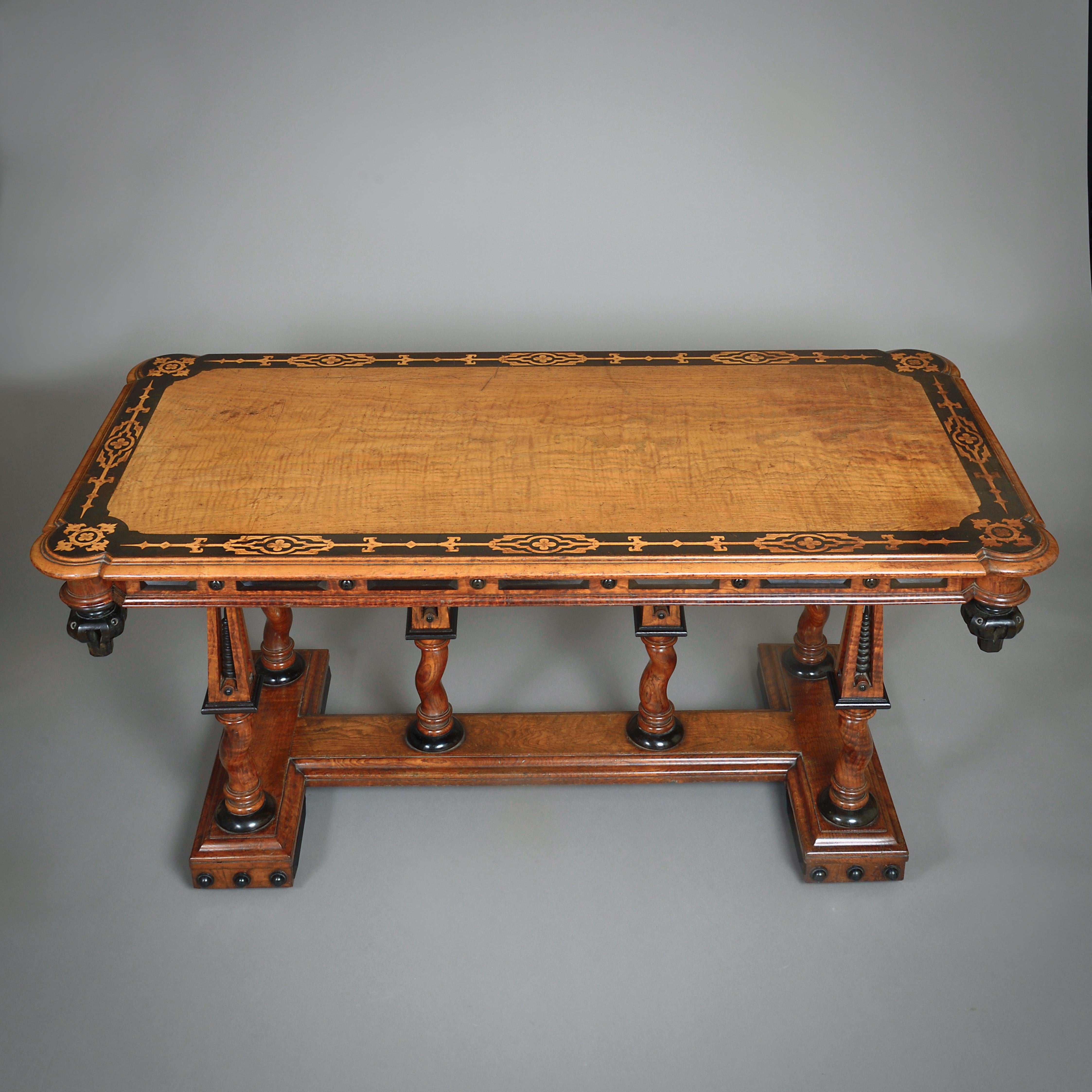 Marquetry-Inlaid Ash and Ebonised Centre Table For Sale 1