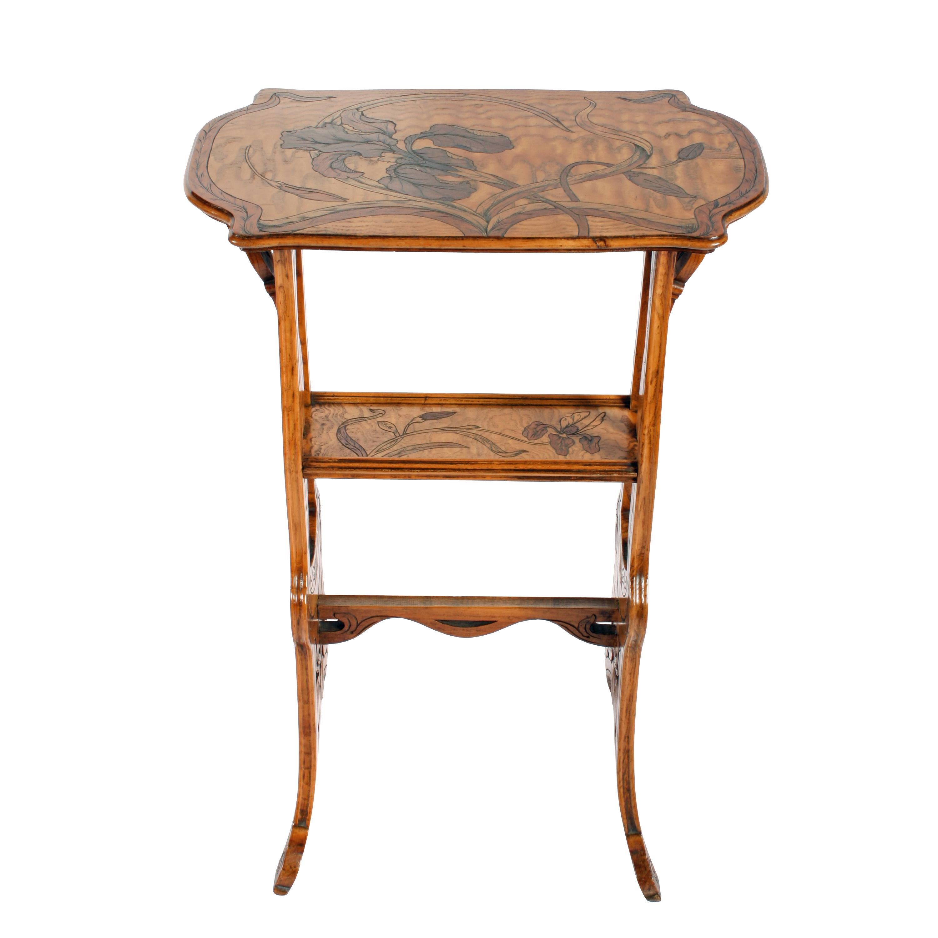 Art Nouveau Marquetry Inlaid Ash Table Attributed to Émile Gallé
