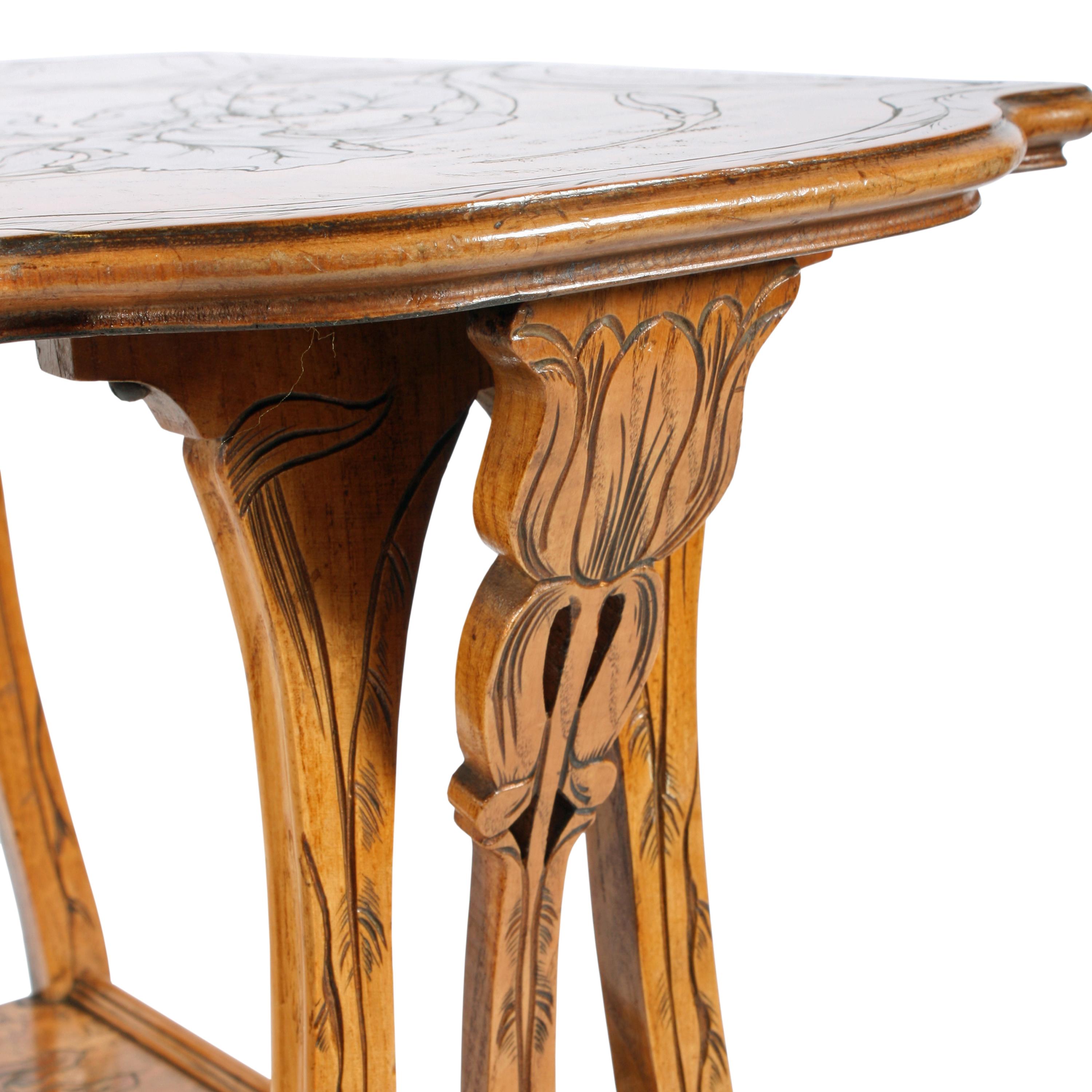 Marquetry Inlaid Ash Table Attributed to Émile Gallé 2