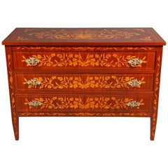Marquetry Inlaid Commode in Neoclassical Style, Mahagony and Maple Veneer
