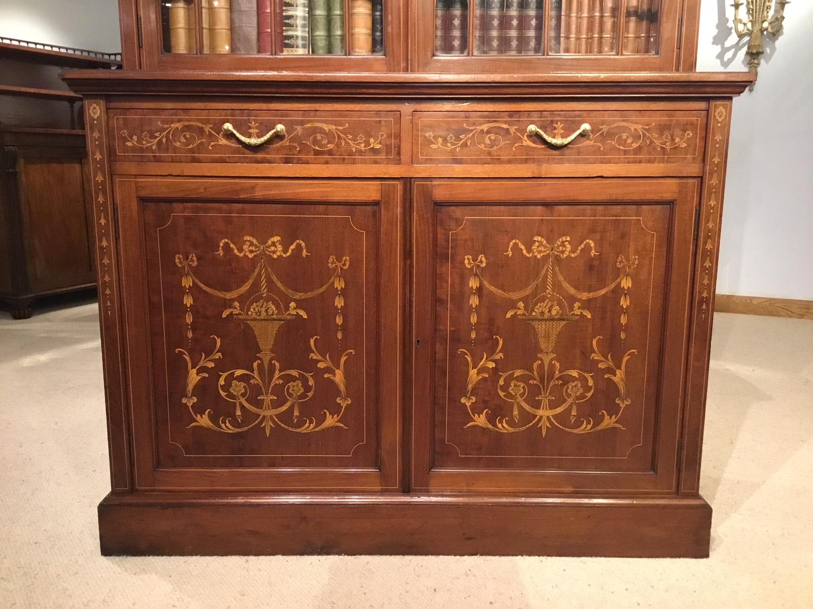 Marquetry Inlaid Edwardian Period Antique Bookcase 16