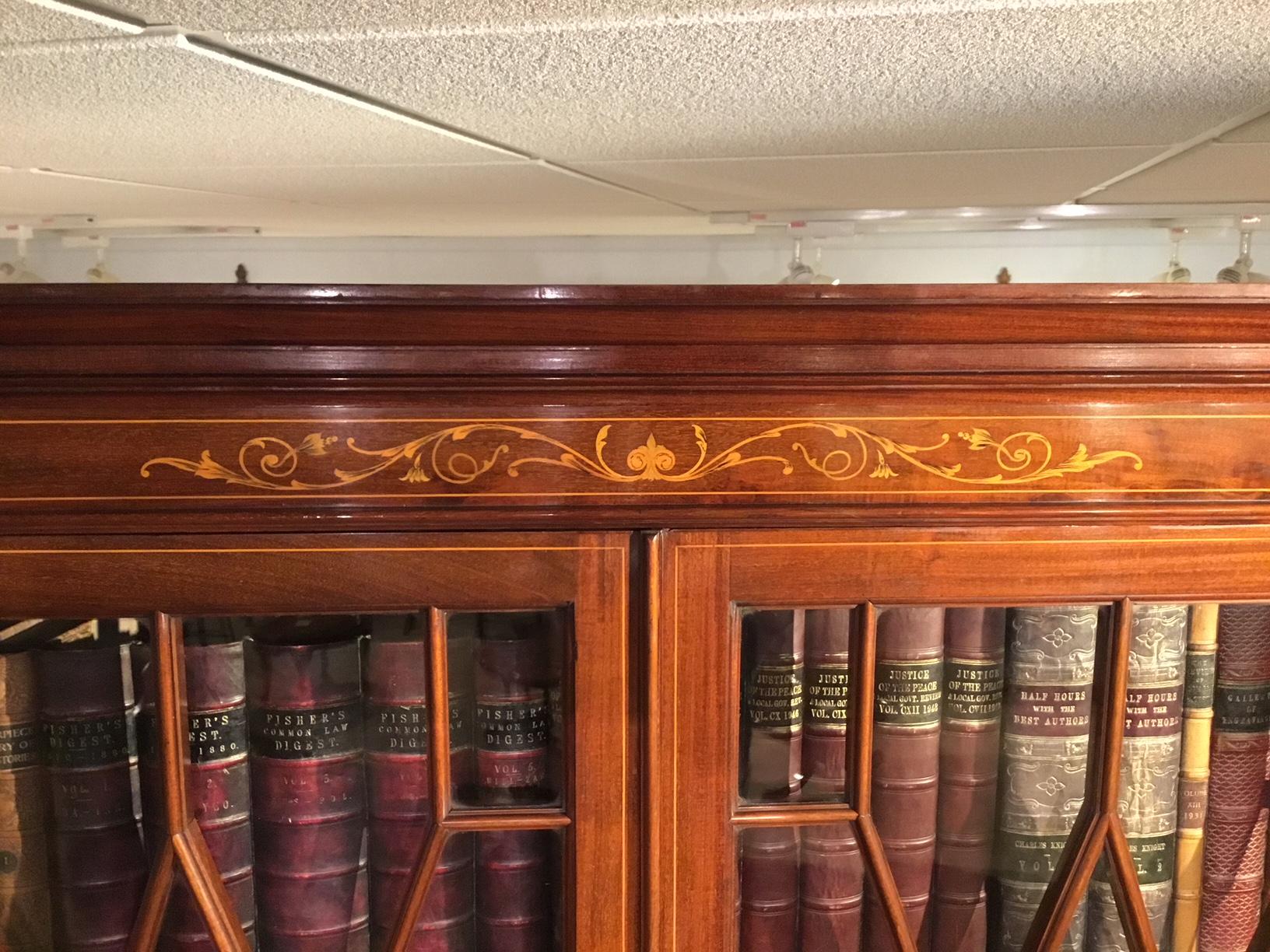  Marquetry Inlaid Edwardian Period Antique Bookcase In Excellent Condition In Darwen, GB
