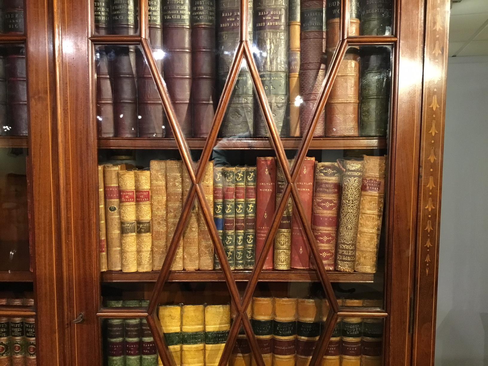  Marquetry Inlaid Edwardian Period Antique Bookcase 1