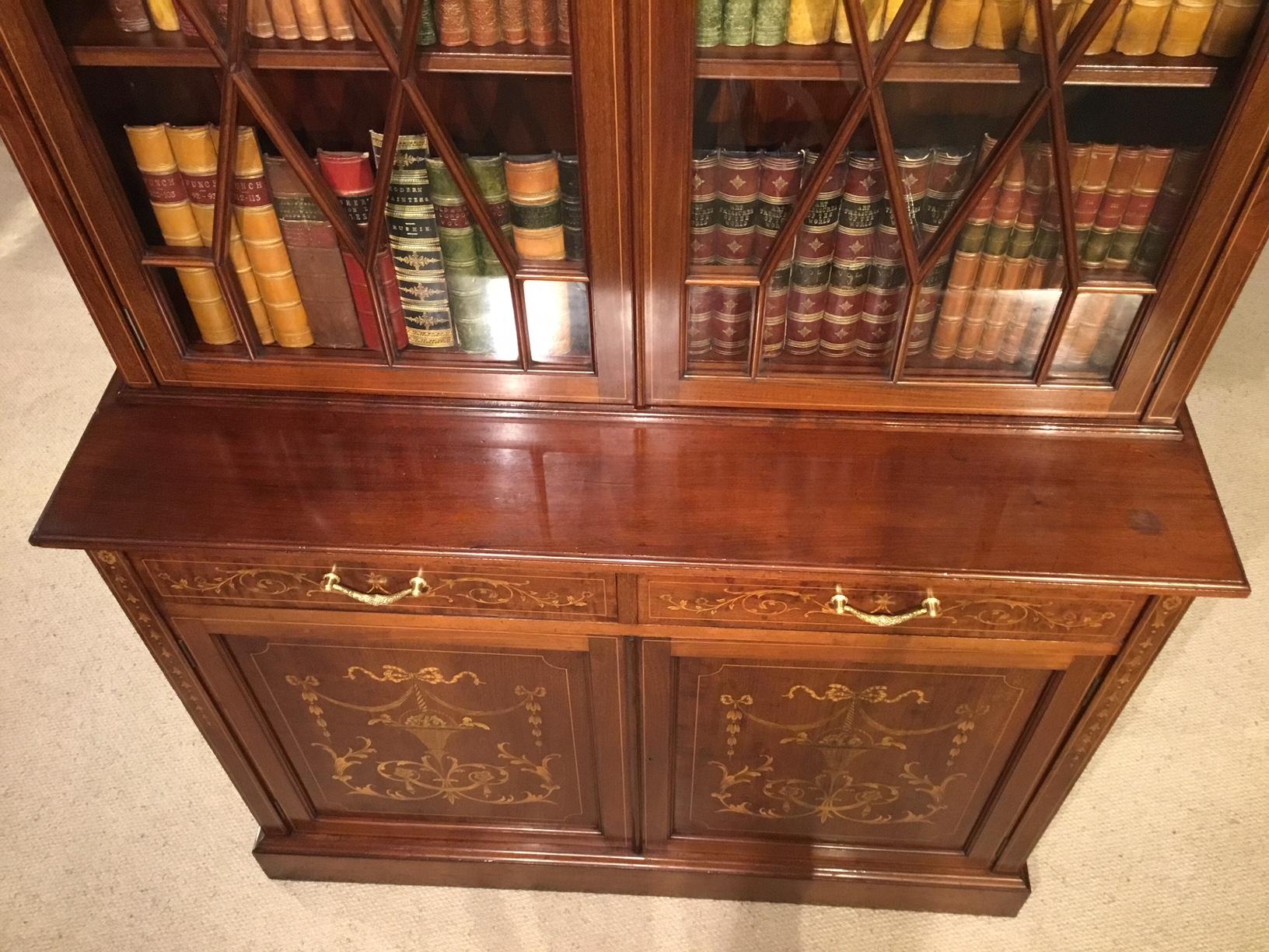  Marquetry Inlaid Edwardian Period Antique Bookcase 2