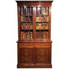  Marquetry Inlaid Edwardian Period Antique Bookcase