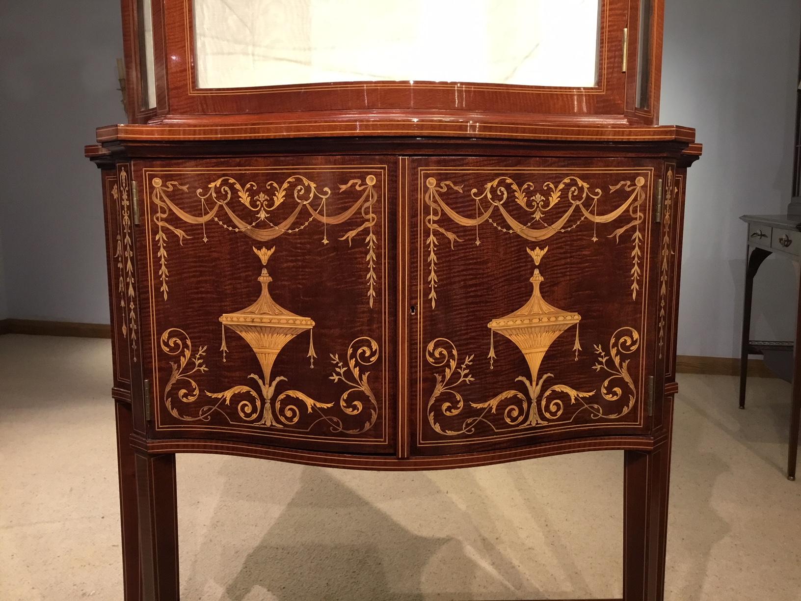  Marquetry Inlaid Edwardian Period Serpentine Cabinet by Maple 7
