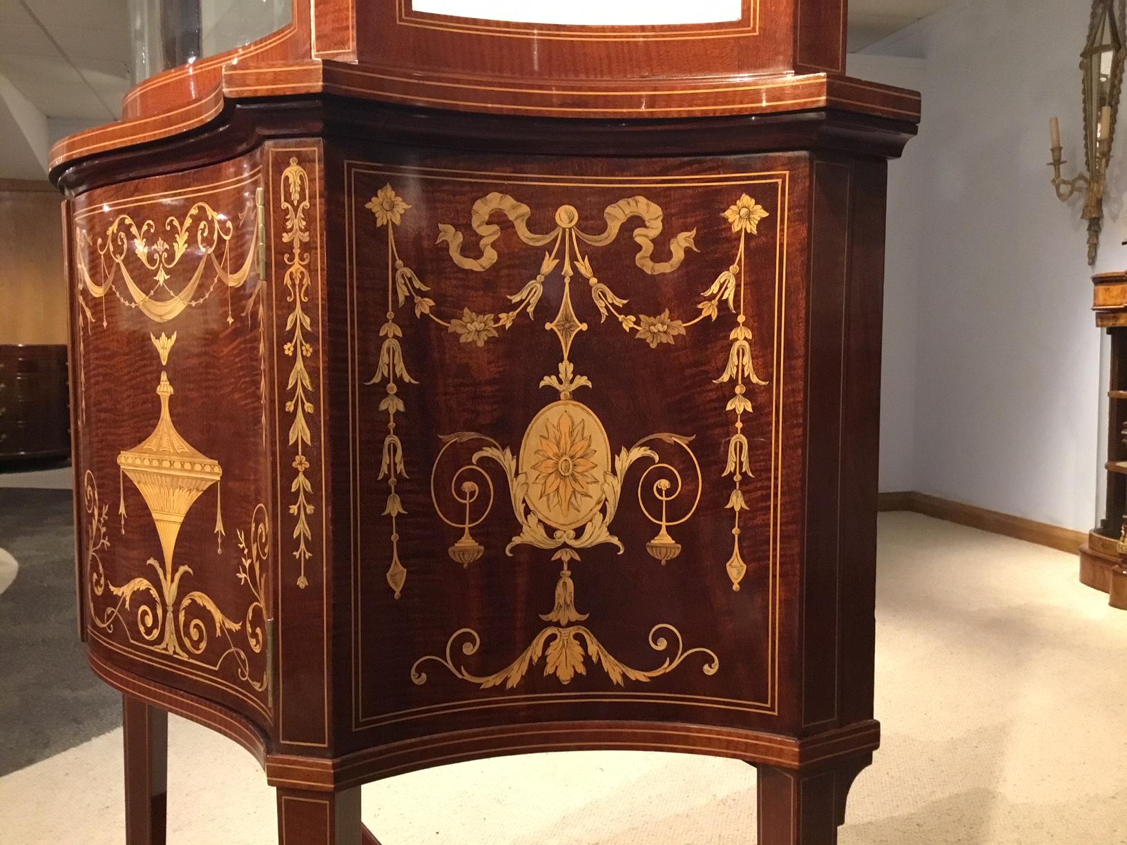  Marquetry Inlaid Edwardian Period Serpentine Cabinet by Maple 8