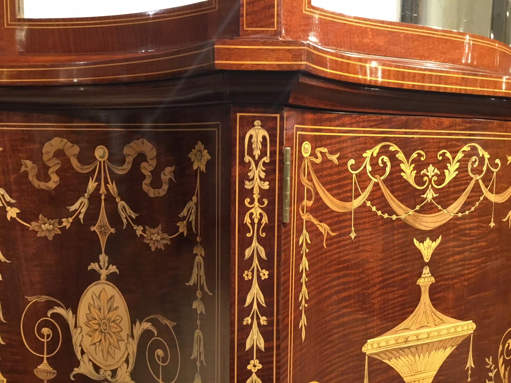  Marquetry Inlaid Edwardian Period Serpentine Cabinet by Maple In Excellent Condition In Darwen, GB